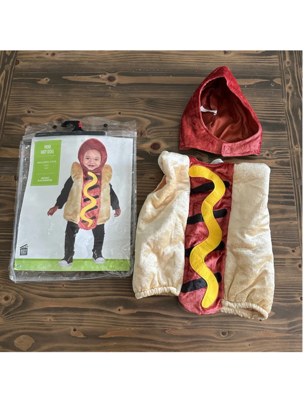 Baby Hot Dog Costume 6-12 Months Halloween Infant Tunic Hat Set